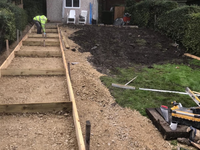 New concrete staircase and patio