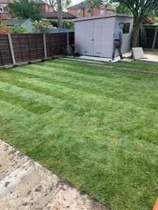 New garden turf and flags