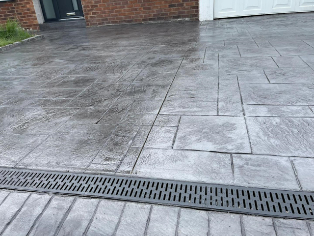 New patten imprinted concrete driveway