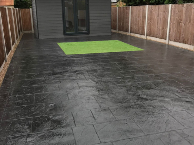 Pattern imprinted concrete patio in Wilmslow