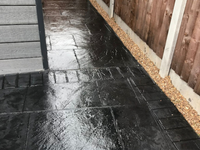 Pattern imprinted concrete patio in Wilmslow