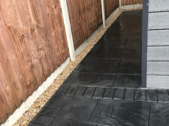 Pattern imprinted concrete patio in Wilmslow