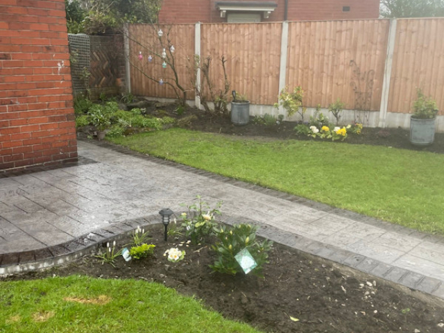 New pattern imprinted concrete path in Chorlton